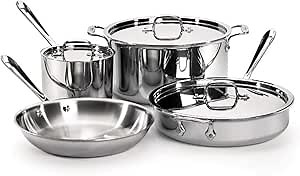 All-Clad D3 3-Ply Stainless Steel Cookware Set 7 Piece Induction Oven Broiler Safe 600F Pots and Pans, Cookware Silver