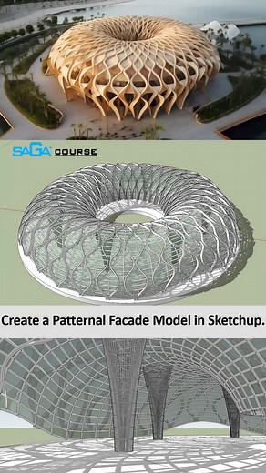 Kursus Sketchup on Instagram: "Creating an organic facade pattern in SketchUp very easily, tools used: 1. JHS Power Bar 2. Make Face 3. Curviloft 4. Flowify. . . . . #architectural #model3d #patterns #facade #sketchup"