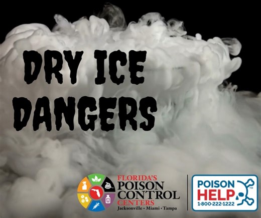 ☠️️DRY ICE DANGERS Dry ice can help create a spooky atmosphere, but it also can be dangerous. Handle dry ice carefully – it can cause burns and is harmful if swallowed. Also, do not store dry ice in the freezer or in an unventilated area. #Poison Help 1-800-222-1222. | Florida's Poison Control Centers | Facebook