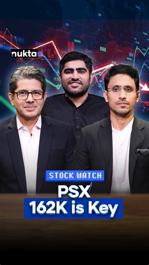 The KSE-100 index fell 4% this week, closing at 163,098. Sharjeel Ahmed of Chase Securities warns that 162,000 is now a critical support level. A break below could trigger further downside toward 156,000. Watch the full episode on the Nukta Business YouTube channel ➡️ https://youtu.be/W6cjIcwgd-U #nukta #nuktabusiness #stockwatch #stocks #psx #kse #kse100 | Nukta Business