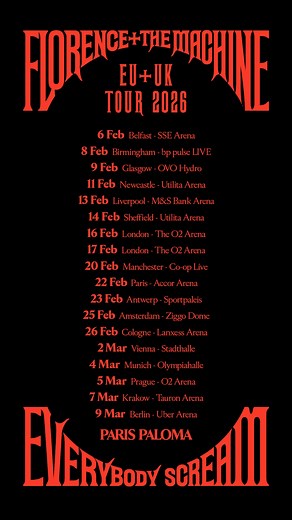 Come and get it 🥀 Everybody Scream: UK & EU Tour 2026 Tickets on sale now florence.lnk.to/UKEUTOUR2026 Support by Paris Paloma | Florence The Machine
