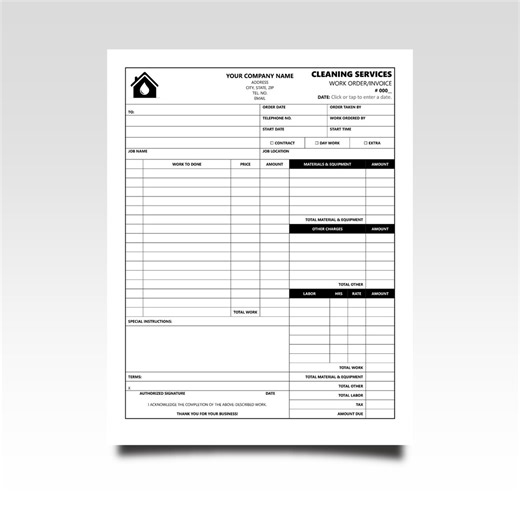 Editable Cleaning Services Work Order & Invoice Template: Microsoft Word - Etsy