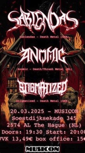 20/3/2026 at Musicon in Den Haag Anomic, Sabiendas, Stigmatized #metal #thrashmetal #deathmetal