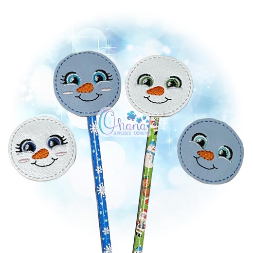 Snowman Face Pencil Topper in the Hoop Machine Embroidery Design - Etsy