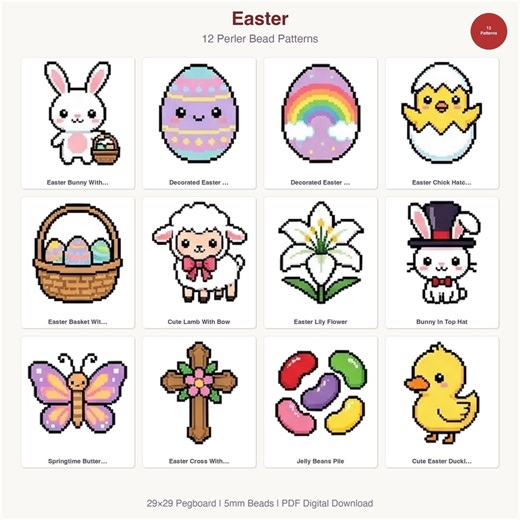 12 Easter Perler Bead Patterns, Bunny, Egg, Chick (PDF Digital Download) - Etsy Canada