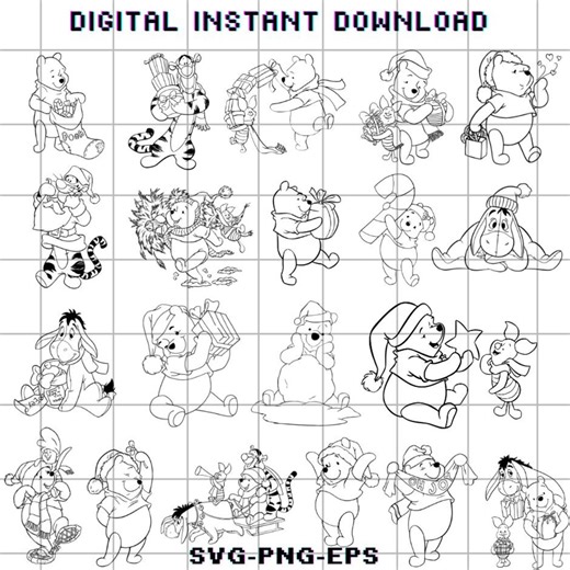 Printable Winnie the Pooh Outline Christmas PNG SVG Bundle (digital Download) - Etsy