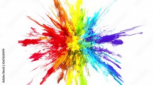 Color Burst - colorful iridescent rainbow smoke powder explosion. Multicolored fluid ink particles in slow motion. Alpha channel isolated on white 60 fps 4k