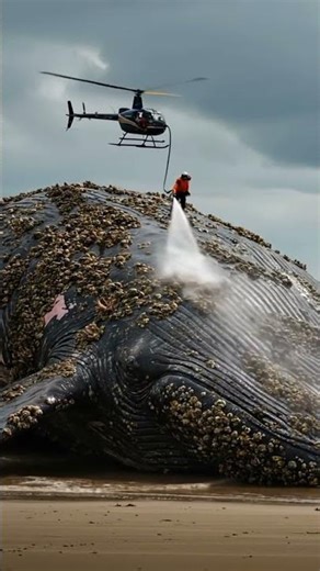 Bizarre helicopter helps power wash a whale 🚁 #whale #satisfying #shorts