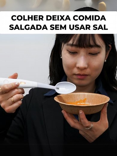 Colher que deixa comida salgada sem adicionar sal! Só com a eletricidade! #ColherElétrica #SalSemSal #TecnologiaAlimentar #InovaçãoJaponesa #SaúdeEBemEstar #Kirin #ElectricSpoon #SaltWithoutSalt #FoodTech