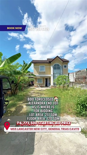 BDO FORECLOSED🏠 • ALEXANDRA CORNER LOT • FOR BIDDING ON FEBRUARY 2, 2026 •AS IS WHERE IS • 4 BEDROOM • 3 TOILET & BATH • 4 CAR GARRAGE • STARTING BID PRICE ₱6,773,500 • 50K RESERVATION FEE (CHEQUE) • 10% DOWNPAYMENT • 90% BANK HOMELOAN LOT AREA: 217 SQM FLOOR AREA: 120 SQM NOTE: BANK CHARGES AND TRANSFER TITLE FEE’S ARE NOT INCLUDED ON THE FINAL BID PRICE, IT IS SEPARATE PAYMENT OR WILL BE INCLUDED ON THE HOMELOAN MODE OF PAYMENT: PDC OR MANAGERS CHEQUE LOC: Lancaster New City, General Trias Ci