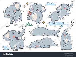 Set Cute Elephant Cartoon Character Stock Vector (Royalty Free) 2411665153 | Shutterstock