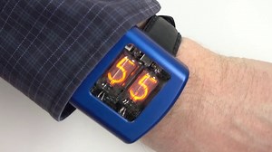 Steam punk wrist watch "Nixie Watch" with a small Nixie tube as display