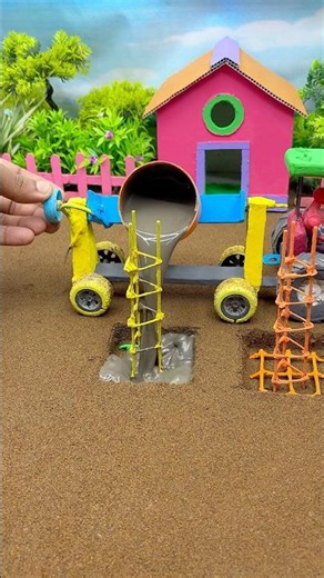 😱 Real Working Mini Tractor Making Cement Pillar | Amazing DIY Construction Machine 🚜 #shorts