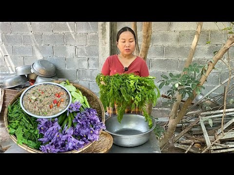 Stir Fried Prahok with Rare Local Vegetables | Authentic Cambodian Village Cooking