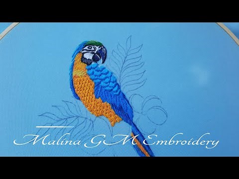 Blue parrot macaw. How to embroider a parrot | (In detail)