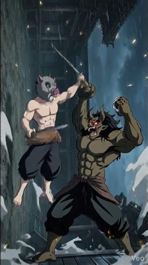 Demon Slayer Inosuke Hashibira Temple Demon fight animation