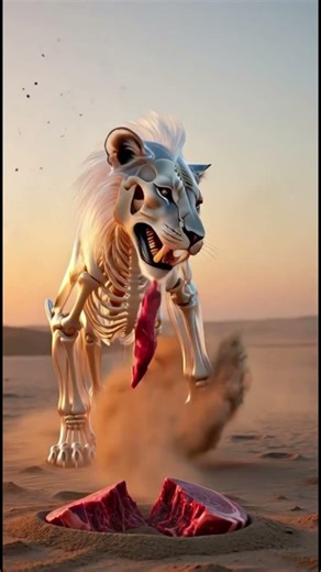 Skeleton Lion ROARING in the savanna #ai #dark #wildlife