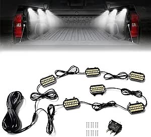LED Truck Bed Lights Kit, Universal 144 LED Truck Bed Lights with Switch White Pod Lighting Waterproof for Truck Bed Under Car Rock Rail Light Cargo