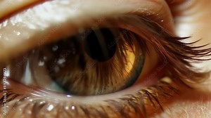 Human eye close-up with dilating pupil in natural light