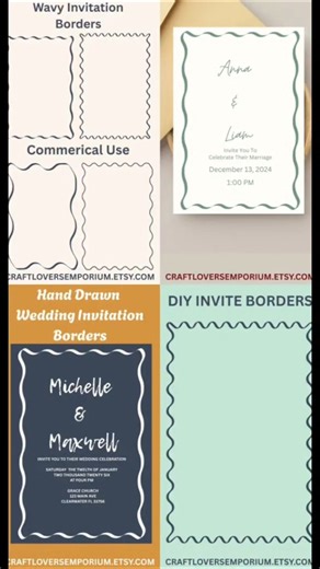 Wavy hand drawn wedding invitation borders for printable stationery, cricut and more.