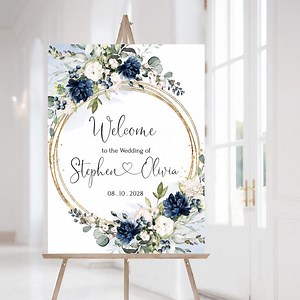 Navy Blue and Gold Wedding Welcome Sign Template (printable, Editable, Customizable Sizes) - Etsy