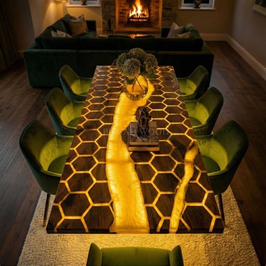 Illuminated (LED) Hexagon Epoxy River Table, Light Honeycomb Walnut Dining-office Table. -no Tax/free GIFT Table Legs- - Etsy