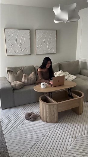 Mid Century Oval Wood Fluted Lift Top Coffee Table.☕|GIRATREE