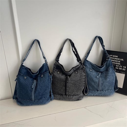 Vintage Washed Denim Convertible Bag, Multi-way Tote Backpack & Crossbody Purse or Shoulder Bag - Etsy