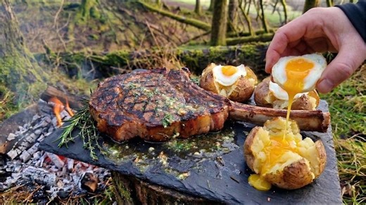 How 'liquid gold' ash potatoes are made while a tomahawk steak finishes over fire