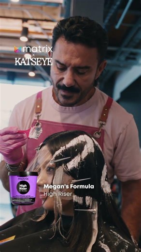 Matrix Professional Hairstylist @georgepapanikolas decodes Megan’s Graphic Hand-Painted Color Block