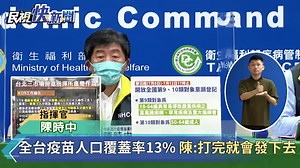 快新聞／全台疫苗人口覆蓋率達13% 陳時中：各地配發的量打完就會再發下去