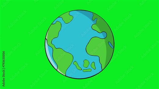 2d animated cartoon rotation of the earth or the planet earth in space around itself. good for motion graphics green screen chroma key. 4K resolution.