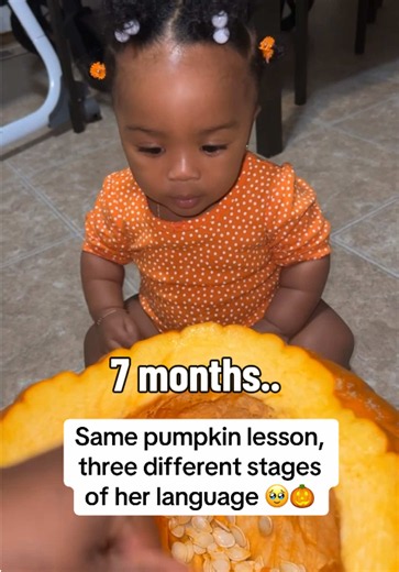 At 7 months, 18 months, and now 2 years old… our little pumpkin conversations keep growing every year 🧡 #2YearsOld #babiesoftiktok #toddlersoftiktok #pumpkin #languagedevelopment