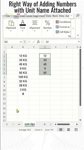 How to SUM Numbers with Unit Name in Excel