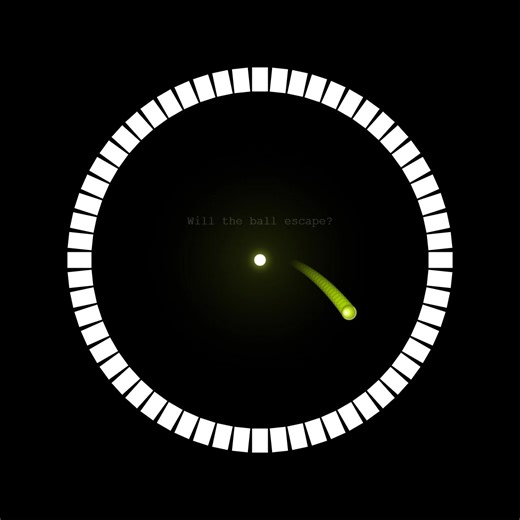 Kinatic on Instagram: "Put on your headphones and turn up the volume! 🎧✨ Immerse yourself in the ultimate visual and auditory ASMR experience. Watch as the glowing green gravity ball bounces effortlessly inside a rotating ring of blocks. With every collision, a block shatters, creating a satisfying, rhythmic melody that evolves as the space gets tighter. This generative physics simulation combines minimalist aesthetics with perfect collision mechanics to scratch that itch in your brain. Whether