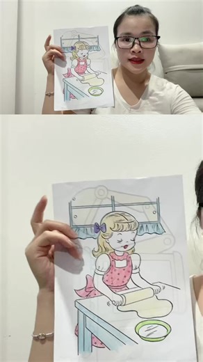 Little Girl Baking in Kitchen Coloring Page #color #coloring #littlegirl #baking #kitchen