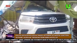 68K views · 1.1K reactions | Police officer killed in tragic accident at Akotsi Junction after a KIA Rhino truck lost control and crashed into a parked police vehicle, leaving several others injured. #UTVNews | UTV Ghana | Facebook