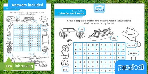 Fun Summer Holiday Colouring Word Search Puzzle