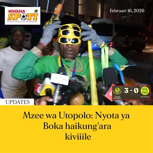 Mwanaspoti on Instagram: "‎Shabiki wa Yanga, Mzee wa Utopolо, amesema katika msimu wa 2025/26 wa Ligi ya Mabingwa Afrika (CAFCL) kilichoigharimu timu hiyo ni makosa madogo madogo. Ametolea mfano beki Shadrack Boka akidai hakuwa katika kiwango kizuri, lakini baada ya kumkosoa katika mechi mbili zilizopita hatimaye amewafuta machozi kwa kufunga bao moja dhidi ya JS Kabylie katika ushindi wa mabao 3-0 jana Februari 15, 2026. ‎ ‎Katika Kundi B, Al Ahly SC imemaliza nafasi ya kwanza kwa pointi 10, AS