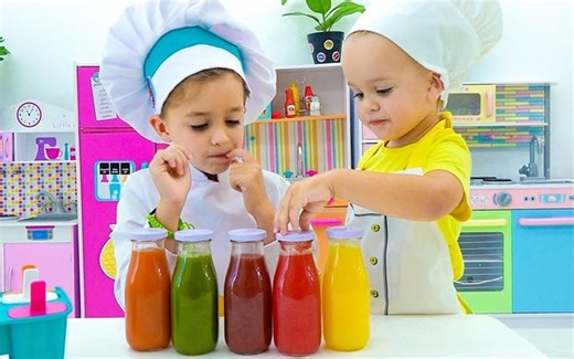 尼基兄弟：挑战制作各种颜色的饮料，小厨师尼基正式上线