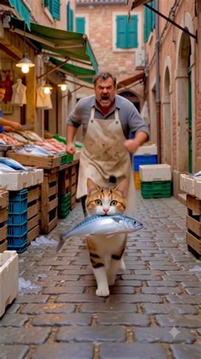 🐱 Cat Steals Fish 🐟 and Feeds Baby Kitten 💖| #shorts #catai #cat #animation #fypシ #3danimation