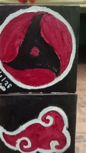 Sharingan and Akatsuki cloud drawing on mini canvas