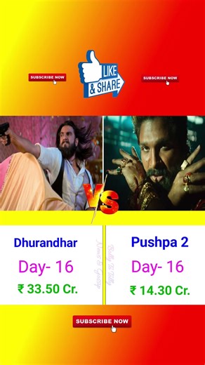 Dhurandhar V/S Pushpa 2 India Net Collection Day- 16 | #dhurandhar #pushpa2 #ranveersingh #alluarjun