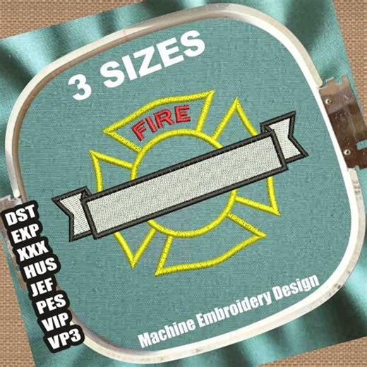 Fire Emblem Machine Embroidery Design | Fire Dept Logo Embroidery Pattern | Firefighter Symbol Embroidery File | Fire Rescue Embroidery File