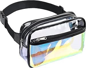 Packism Clear Fanny Pack - Plus Size Wiast Range 35" - 51" Holographic Clear Belt Bag Crossbody Fashion Fanny Packs for Women Men Cute Waist Bag for Concerts, Festivals, Black