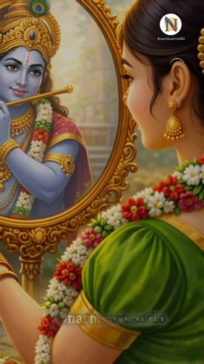 Narms artstudio🧿🌿🧚‍♀️ on Instagram: "“Eyes of Andal, Smile of Madhavan.”💐✨💐 #narmsartstudio #Andal #Krishna #Bhakti #DivineLove Mirror Advaita SoodiKoduthaSudarkodi Kodai Margazhi DivineUnion"