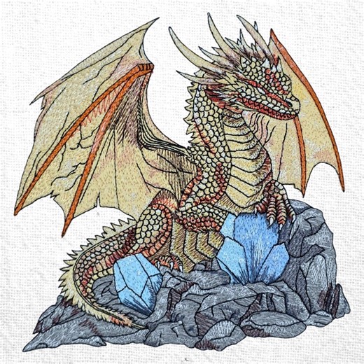 Golden Dragon Machine Embroidery Design Crystal Dragon on Rock Embroidery Pattern Dragon Keeper Machine Embroidery File Instant Download - Etsy