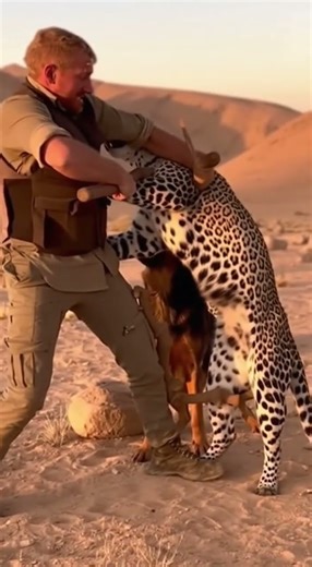 Desert Clash: Man vs. Leopard — Frozen at the Breaking Point