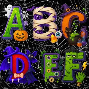 Halloween Alphabet Clipart PNG, A to Z Spooky Cute Letters,transparent Background, Halloween Font Graphics for Sublimation, Crafts, Stickers - Etsy