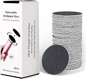 60pcs Replaceable Sandpaper Refill Discs for Electric Foot File Callus Remover Hard Dry Dead Skin Removal (Fine 180 Grit)